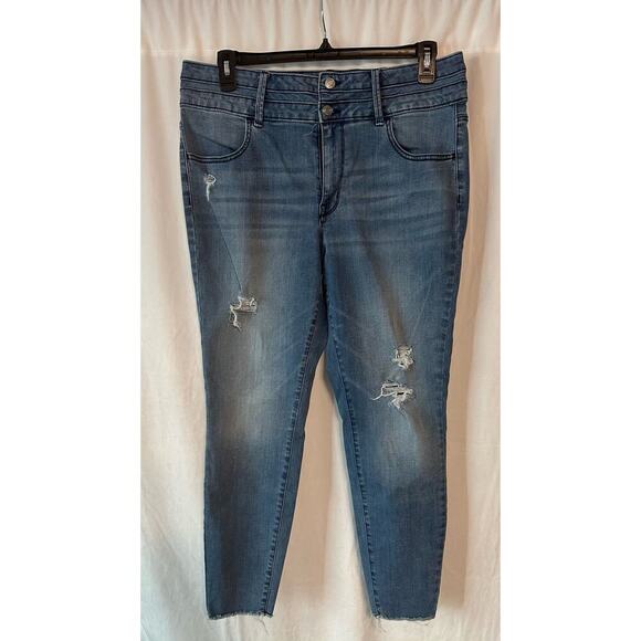 Mairices Denim - Maurices Women's Blue Super High Rise Distressed Raw Hem Ankle Skinny Jeans 16W